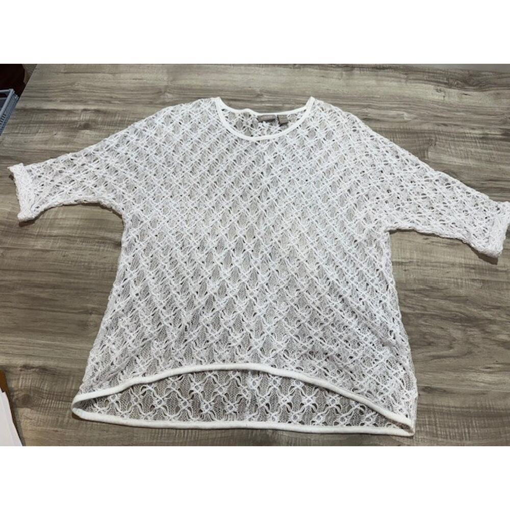 Chico's Women's Sheer Crochet Knit 3/4 Cuff Sleeve Blouse-Size 1 (US-Med)
